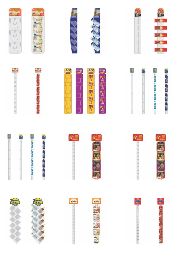 Clip strips personalizados com produtos de diversas marcas