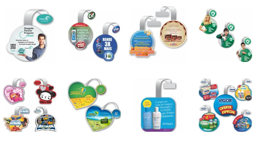 Wobblers personalizados de diferentes marcas e formatos